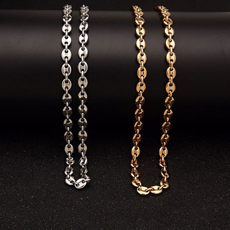 Collier Mixte Chaîne Grains De Café - Plaqué Or Et Argenté - Pendentif Lune Avec Zircon - Neuf Avec étiquettes